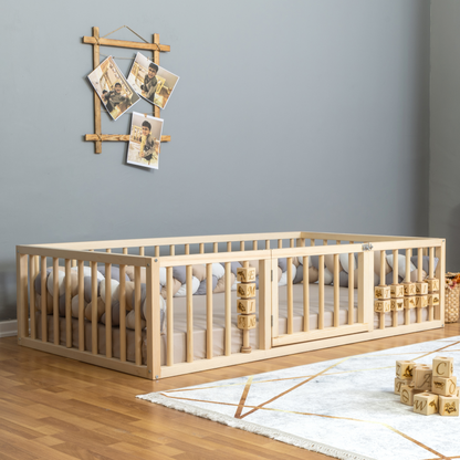 Montessori Floor Bed with Safety Rails & Center Door