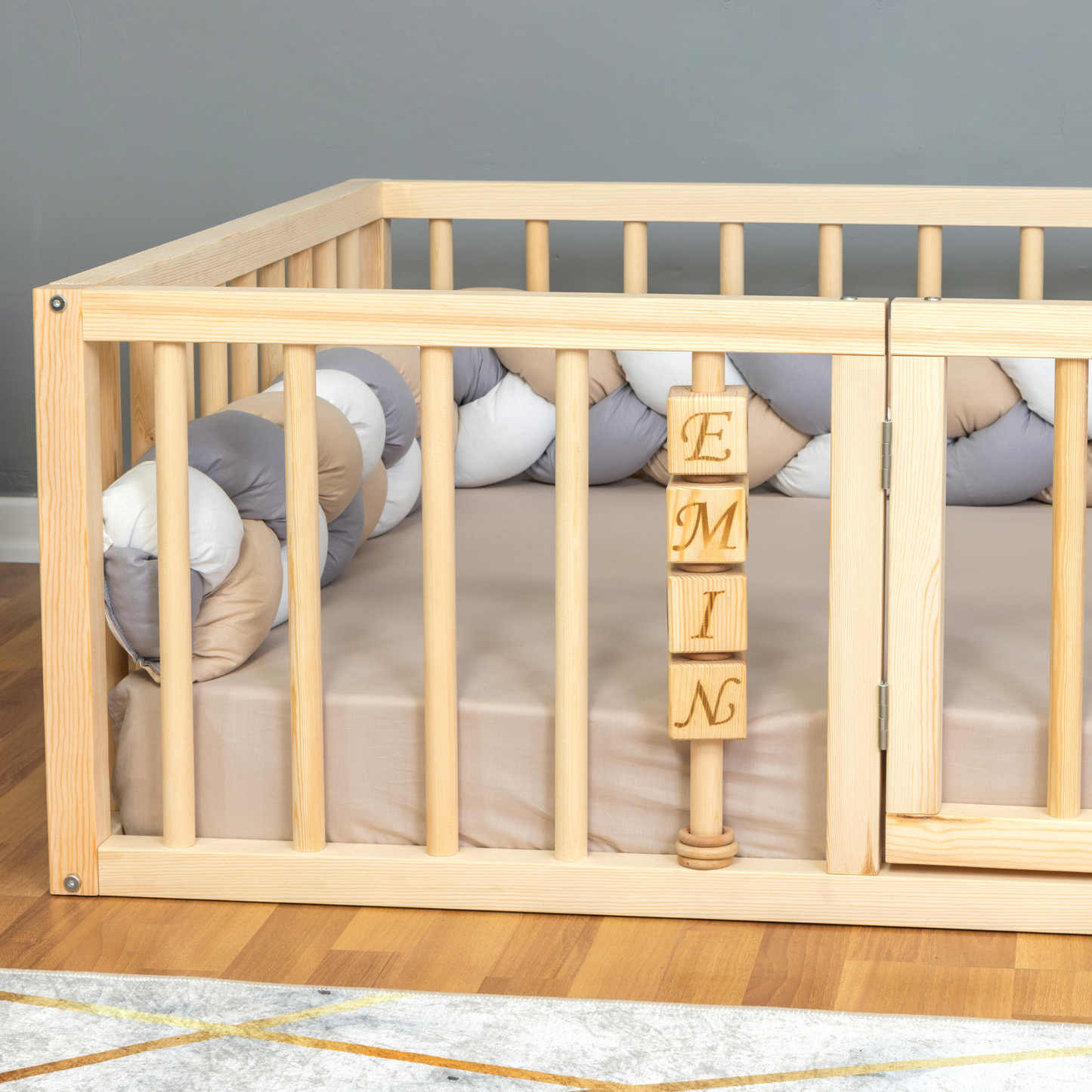 Montessori Floor Bed with Safety Rails & Center Door