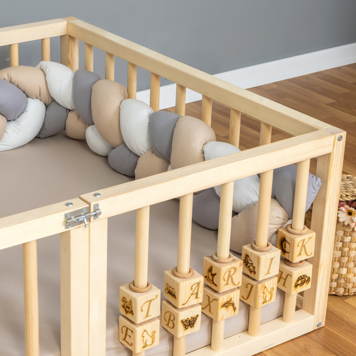 Montessori Floor Bed with Safety Rails & Center Door