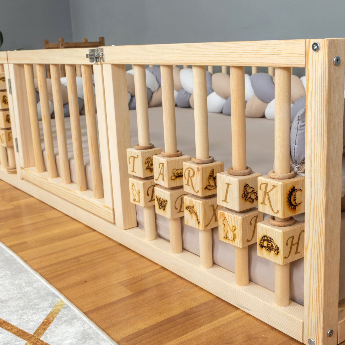 Montessori Floor Bed with Safety Rails & Center Door